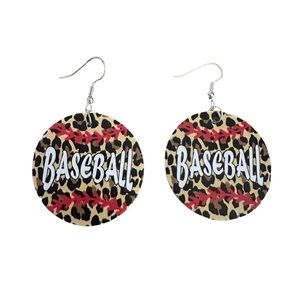 Vegan Leather Round Baseball Drop Earrings